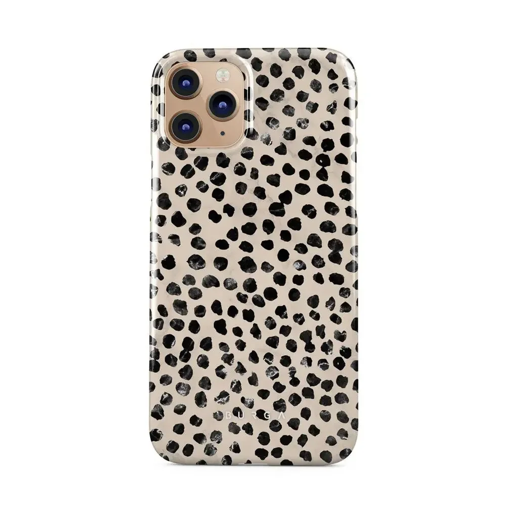 Burga Almond Latte iPhone Snap Case 11 Pro Black Ivory Dots Tough Case NEAR NEW